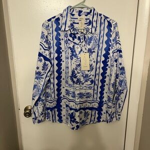 Joie Blue and White Women’s Linen button down